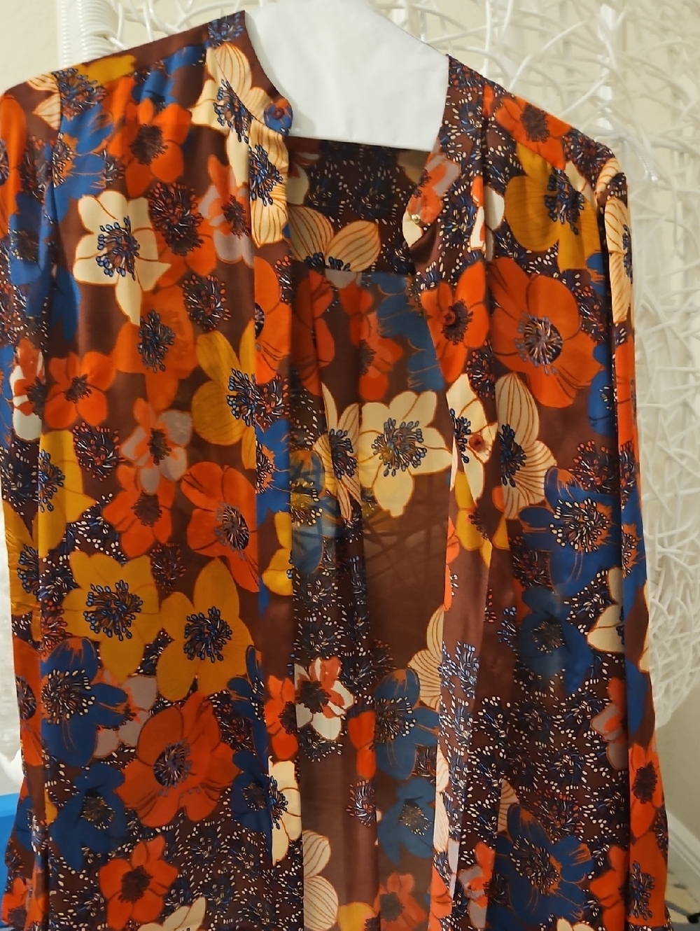 Elie Tahari Multicolor Floral Print Scarf with Gold Accent